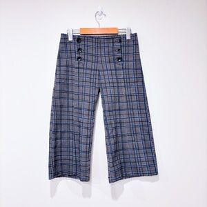 BODYBAG BY JUDE Grey Blue Plaid Wide Leg Cropped Pants Button Detail Small